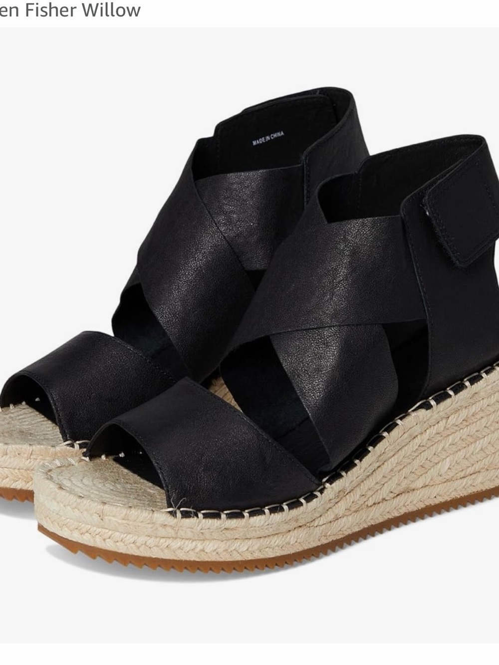 Eileen Fisher Willow Black Crisscross Espadrille Wedge Sandals with Ankle Strap